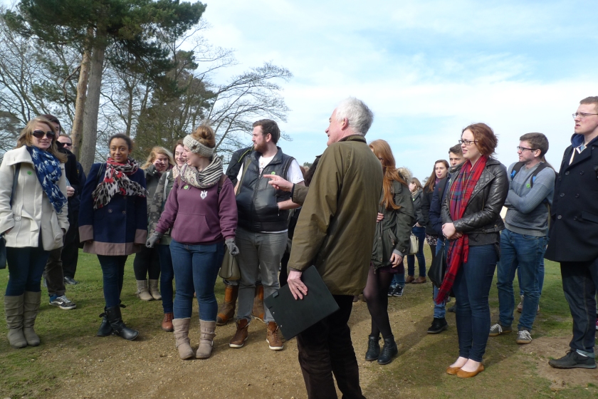 Prof. Tom Williamson discusses the finer points of the landscape of Sutton Hoo with students from the UEA History Society.